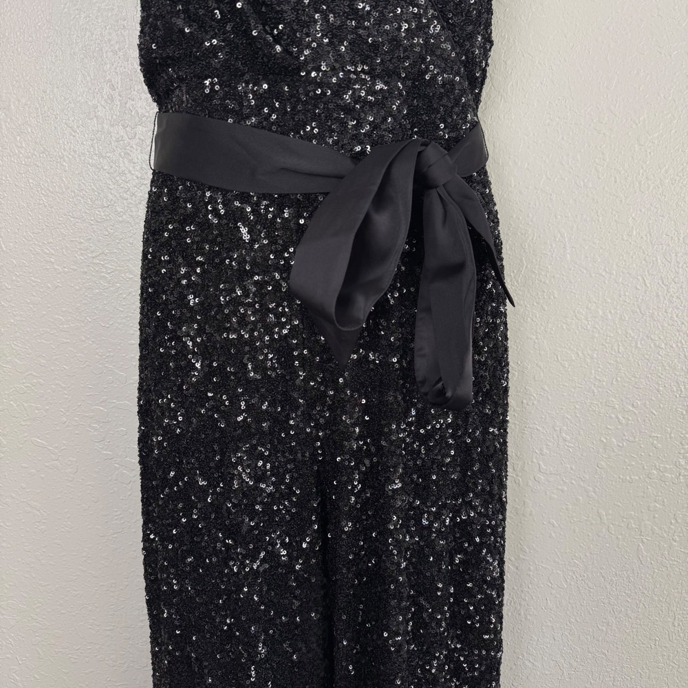 Express Black Sequin Jumpsuit Wide Leg Wrap V-Neck Sleeveless Party Event Small - Picture 4 of 11